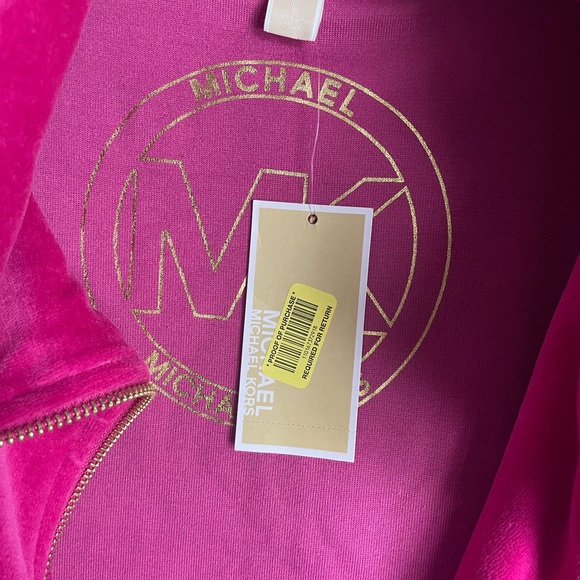 Michael Michael Kors Deep Fuchsia Plush Velour MK Logo Tracksuit Size L NWT - Picture 10 of 11
